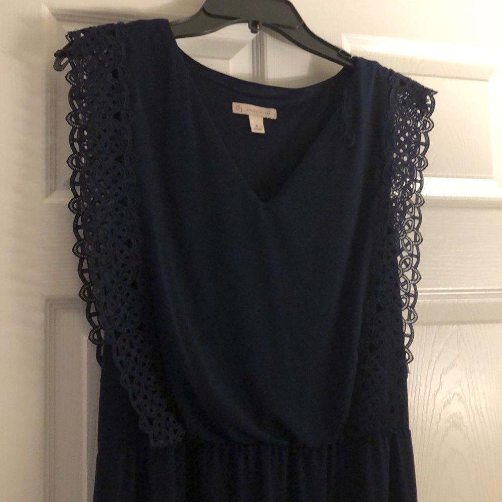 Dressbarn Navy Blue Maxi with Lace Trim
